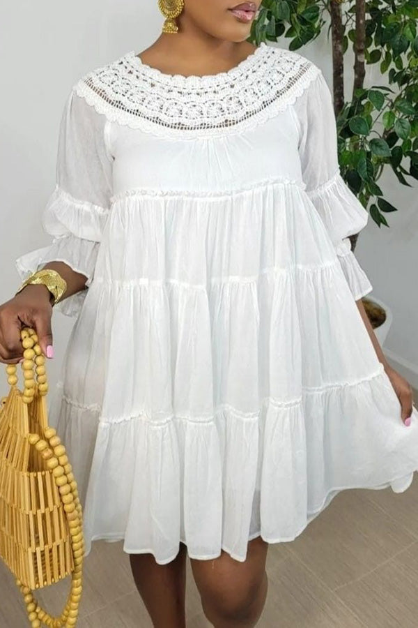 Holiday Lace Patchwork Babydoll Dress