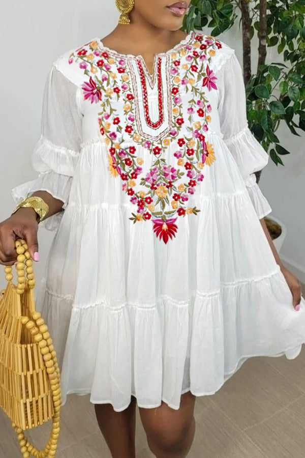 Holiday Embroidered Patchwork Babydoll Dress
