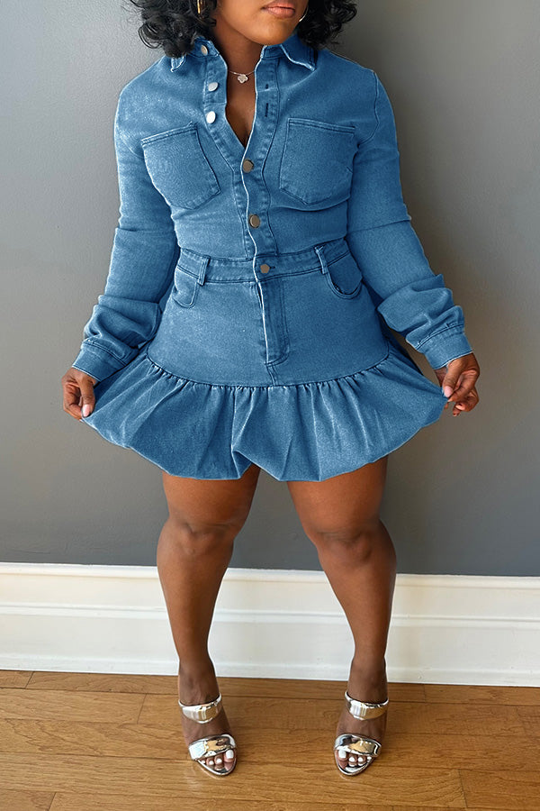 Retro Washed Denim Bud Hem Dress