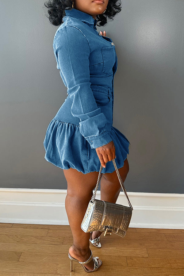 Retro Washed Denim Bud Hem Dress