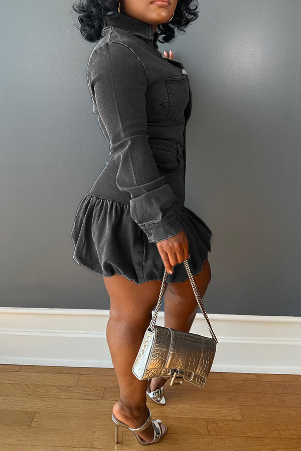 Retro Washed Denim Bud Hem Dress