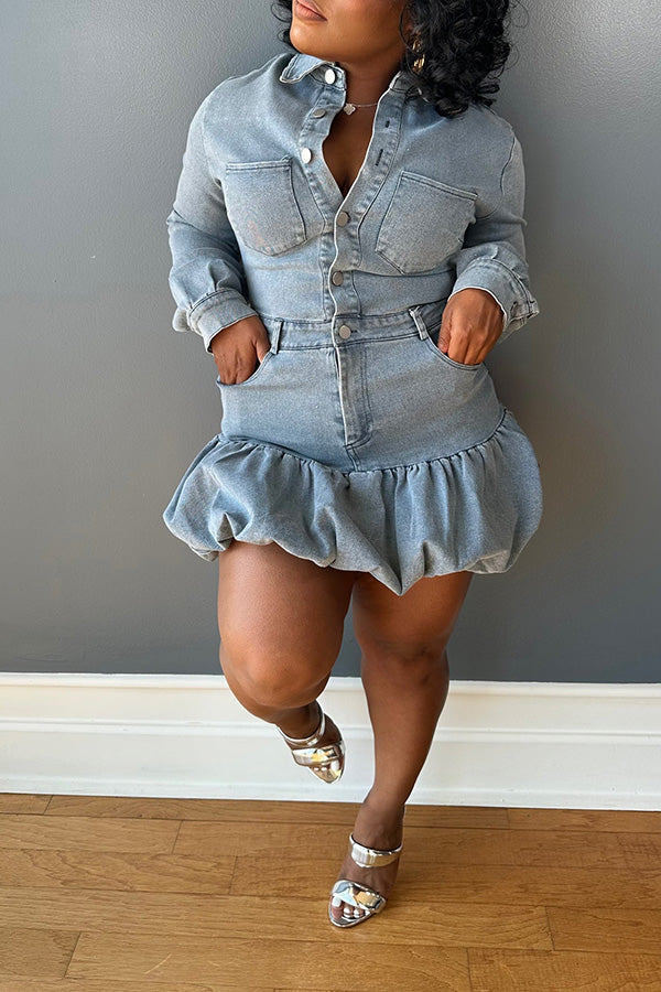 Retro Washed Denim Bud Hem Dress