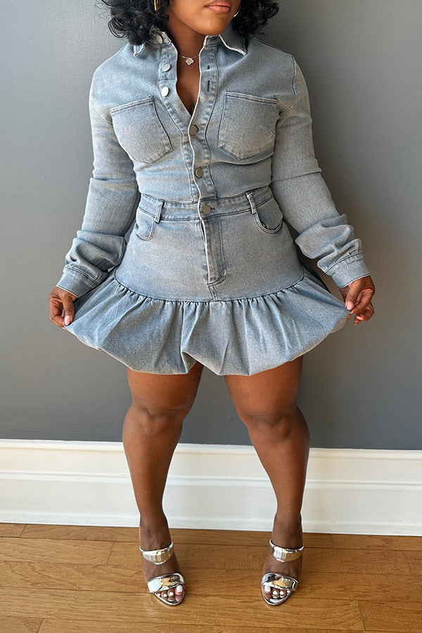 Retro Washed Denim Bud Hem Dress