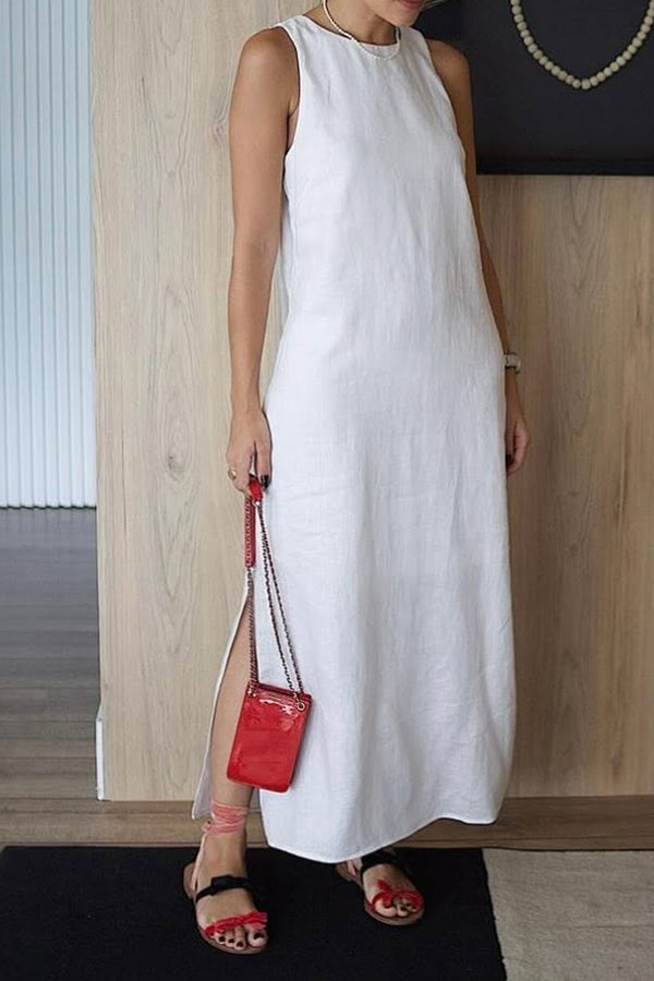 Cozy Round Neck Split Hem Dress