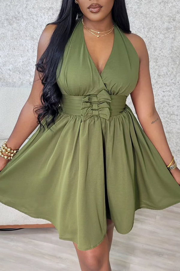Vacation Halterneck Bow-embellished Dress