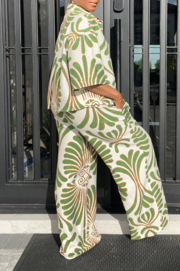 Stylish Leaf Print Shirt & Pants Set