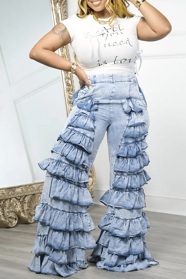 Stylish Layered Hem Bell Pants