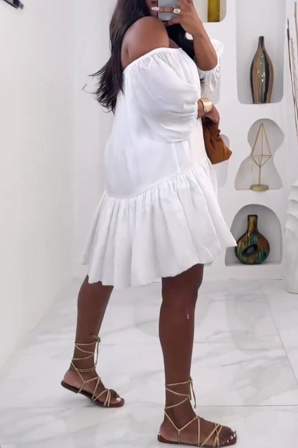 Cozy Off Shoulder Ruffle Hem Dress