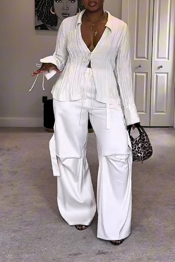 Unique Design Side Draped Straight Pants