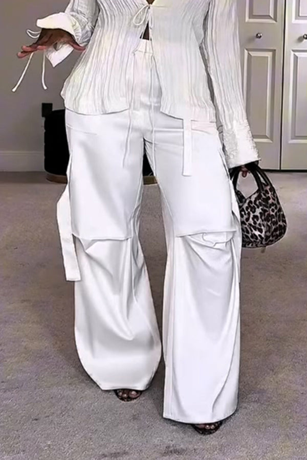 Unique Design Side Draped Straight Pants