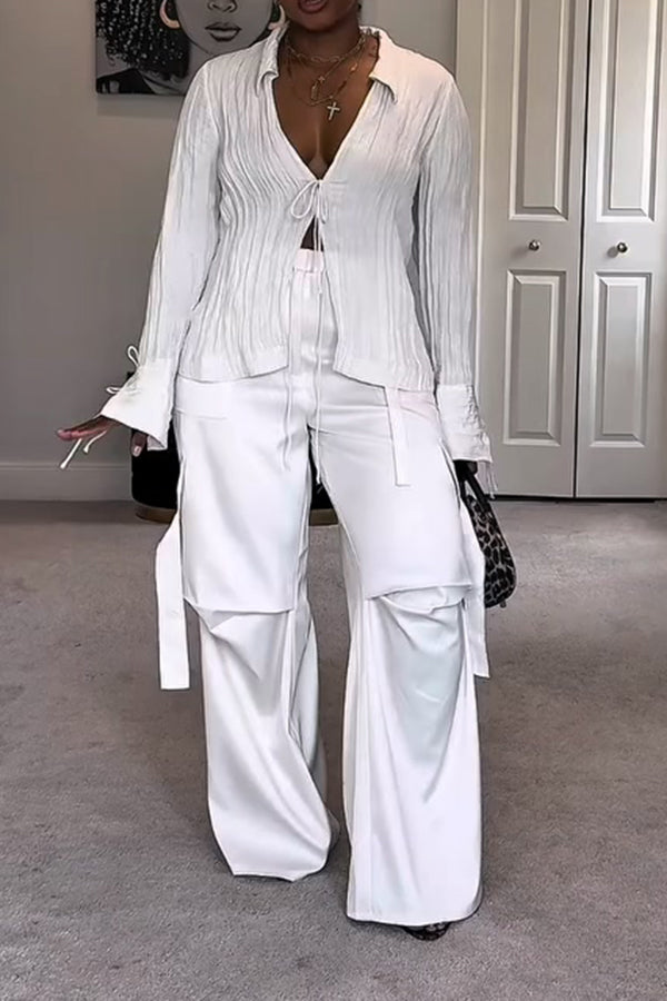 Unique Design Side Draped Straight Pants