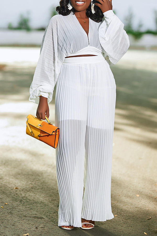 Stylish Batwing Sleeve Chiffon Top & Pants Set