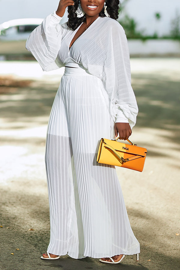 Stylish Batwing Sleeve Chiffon Top & Pants Set
