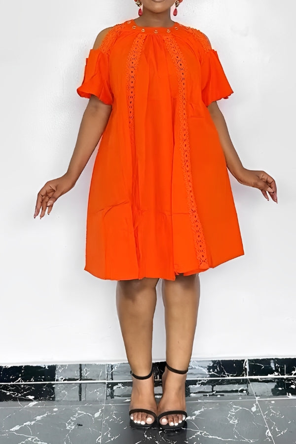 Chic Guipure Lace Insert Cold Shoulder Dress