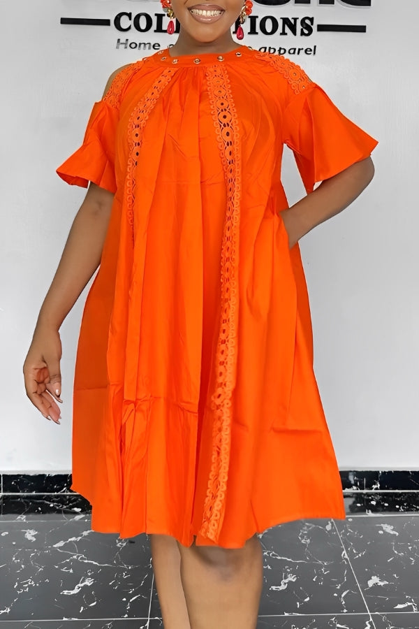 Chic Guipure Lace Insert Cold Shoulder Dress