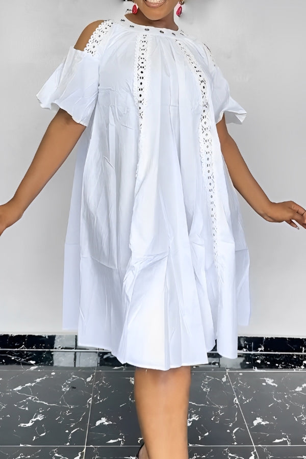 Chic Guipure Lace Insert Cold Shoulder Dress