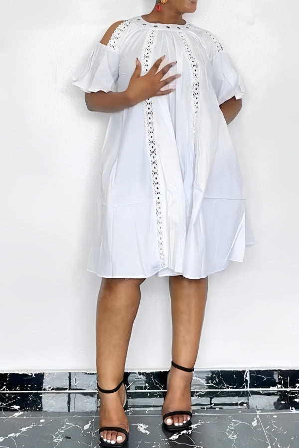 Chic Guipure Lace Insert Cold Shoulder Dress