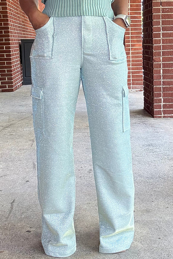 Shiny Flap Pocket Straight Pants