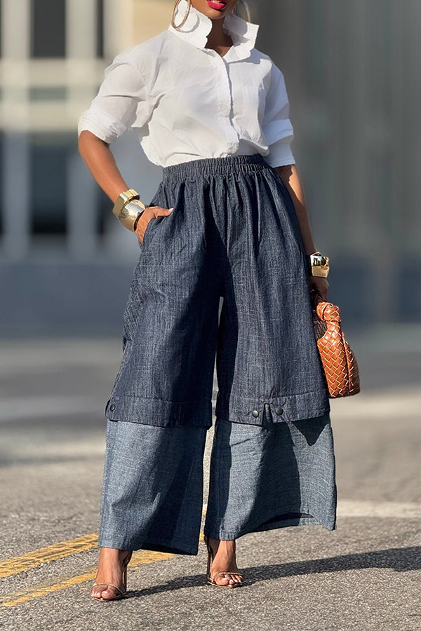 Oversized Patchwork Elastic High Waist Pants