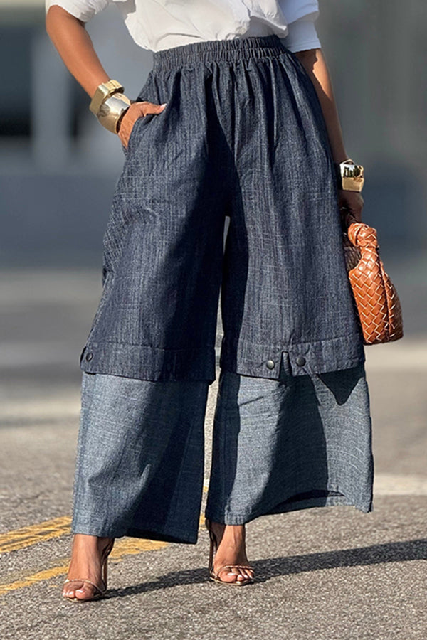 Oversized Patchwork Elastic High Waist Pants