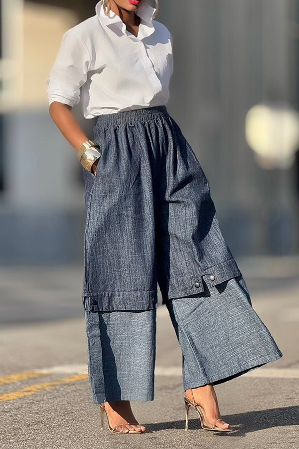 Oversized Patchwork Elastic High Waist Pants