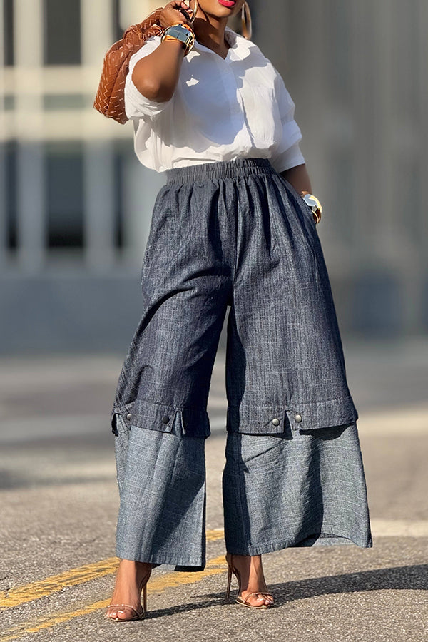 Oversized Patchwork Elastic High Waist Pants