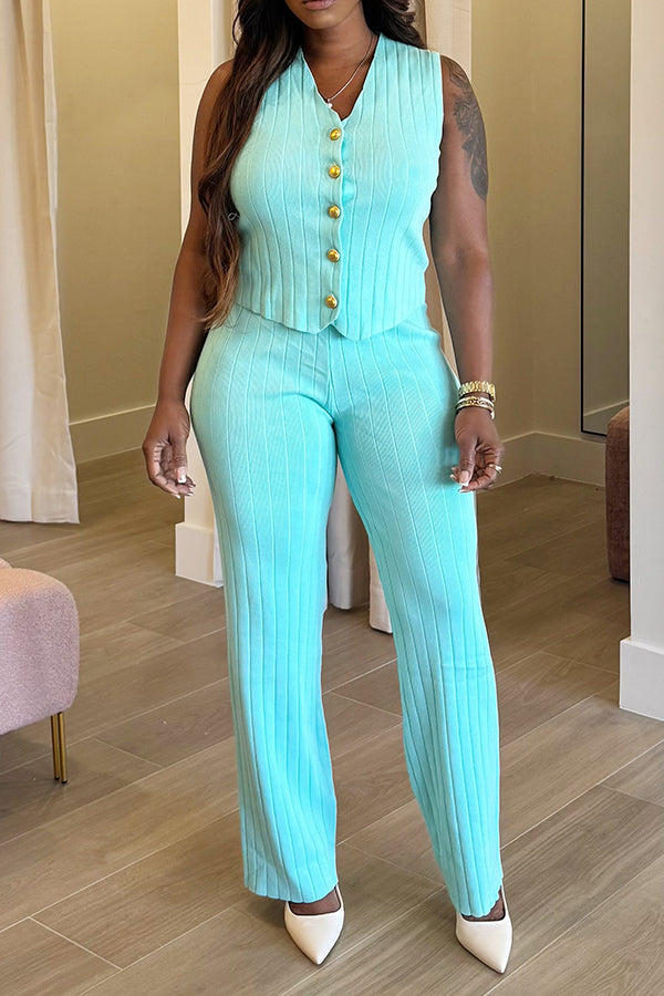 Spring V-neck Single Breasted Vest & Pants Set