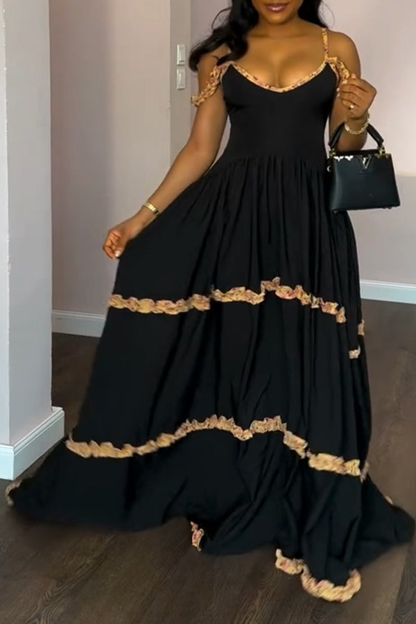 Vacation Frill Trim Cami Maxi Dress