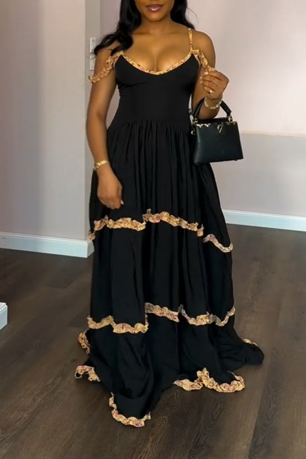 Vacation Frill Trim Cami Maxi Dress