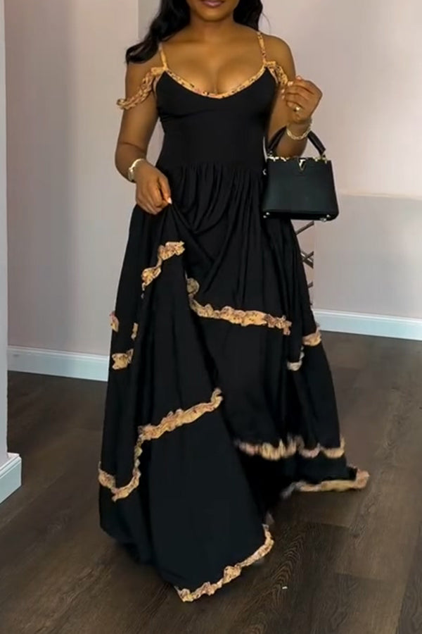 Vacation Frill Trim Cami Maxi Dress