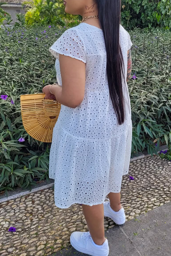 Vacation Embroidery Ruffle Hem Dress