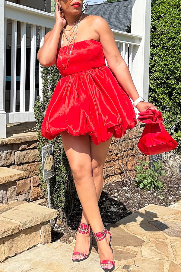 Stylish Bandeau Taffeta Bubble Hem Top
