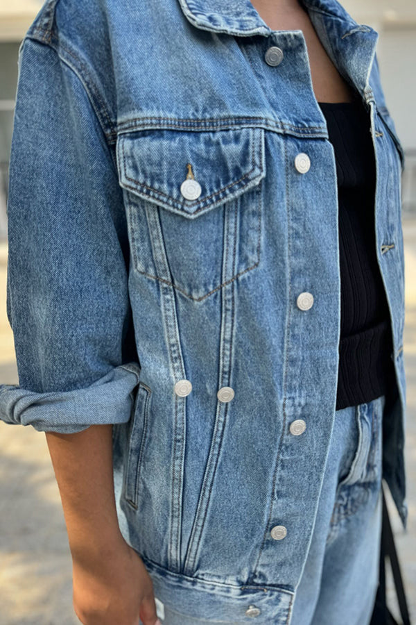 Casual Double Pocket Washed Denim Jacket