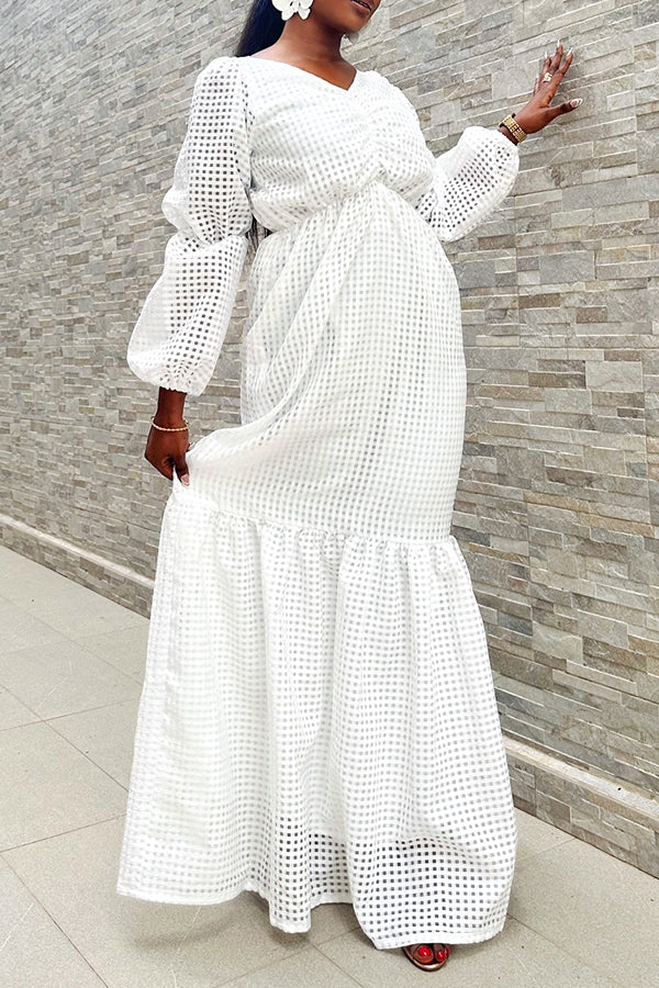 Elegant Mesh Pleated Fishtail Hem Maxi Dress