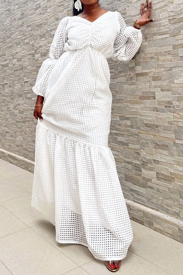 Elegant Mesh Pleated Fishtail Hem Maxi Dress