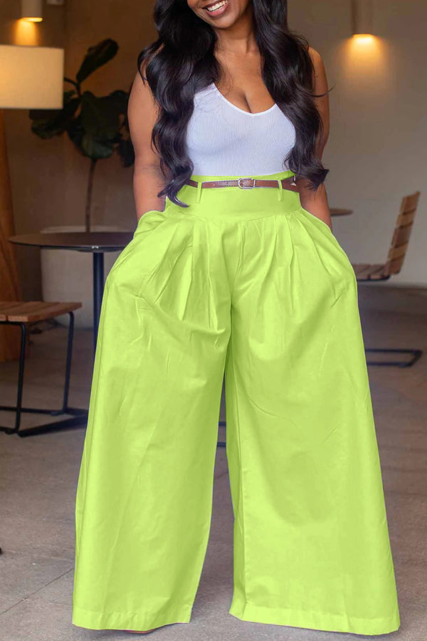 Oversized Belted Design Wide Leg Pants