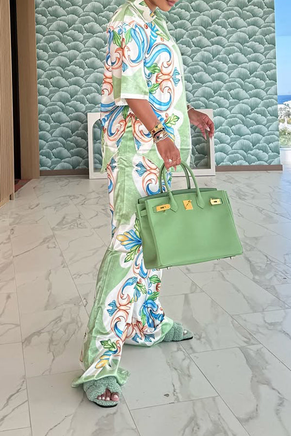 Vacation Nature Print Single Breasted Top & Pants Set