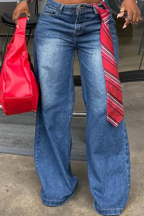 Stylish Bleached Tie Decorated Low Rise Jeans