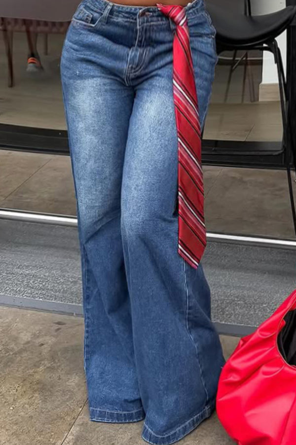 Stylish Bleached Tie Decorated Low Rise Jeans