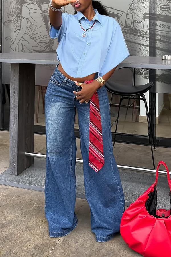 Stylish Bleached Tie Decorated Low Rise Jeans