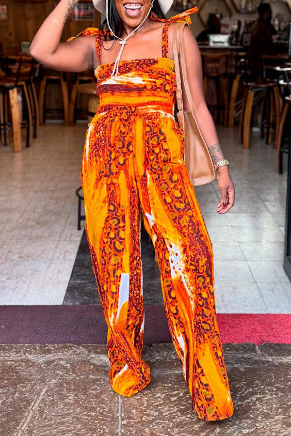 Summer Multi Tone Printed Knotted Suspender Jumpsuit