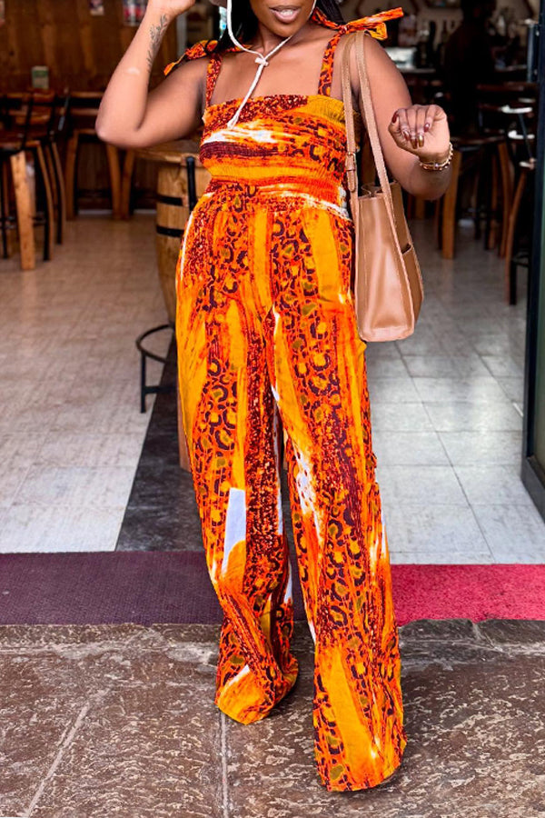 Summer Multi Tone Printed Knotted Suspender Jumpsuit