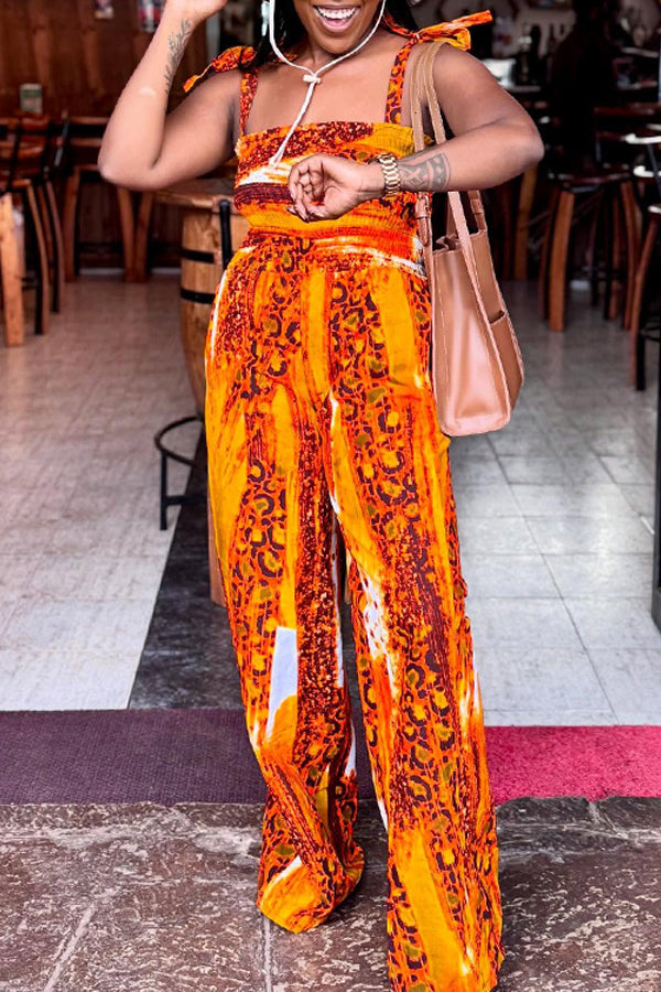 Summer Multi Tone Printed Knotted Suspender Jumpsuit