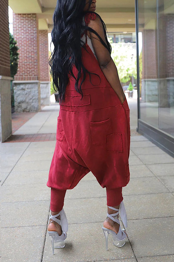 Stylish Pocket Detail Tie Dye Ankle Banded Overalls
