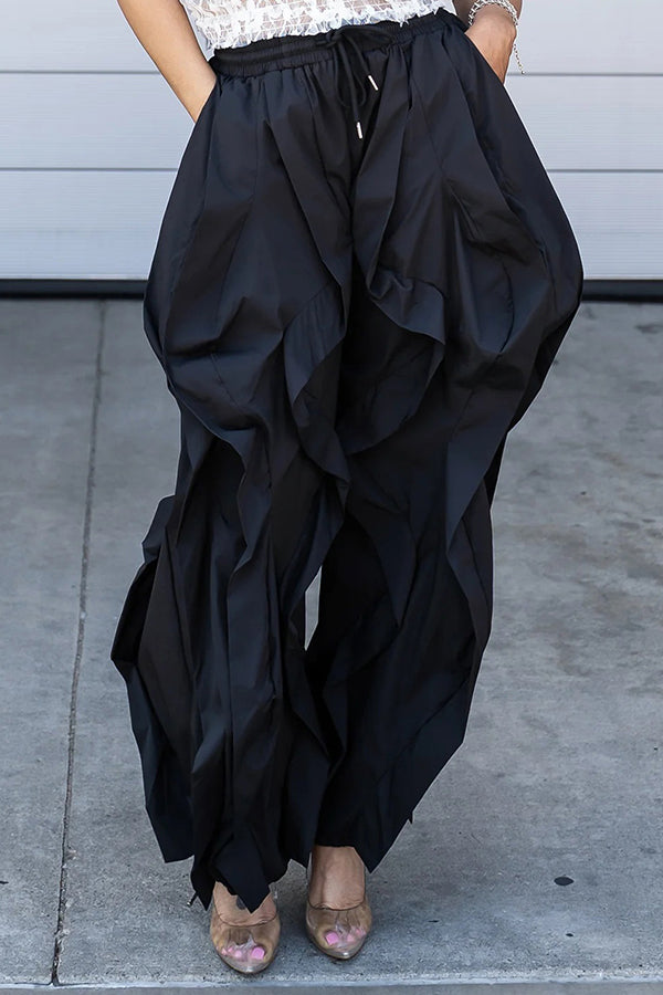 Dramatic Drawstring Waist Pleated Wide Leg Jogging Pants