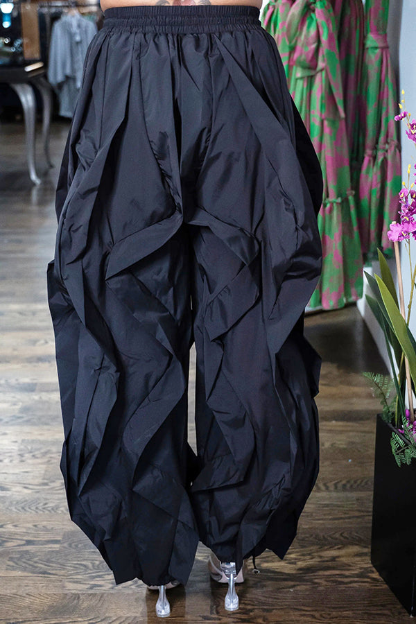 Dramatic Drawstring Waist Pleated Wide Leg Jogging Pants