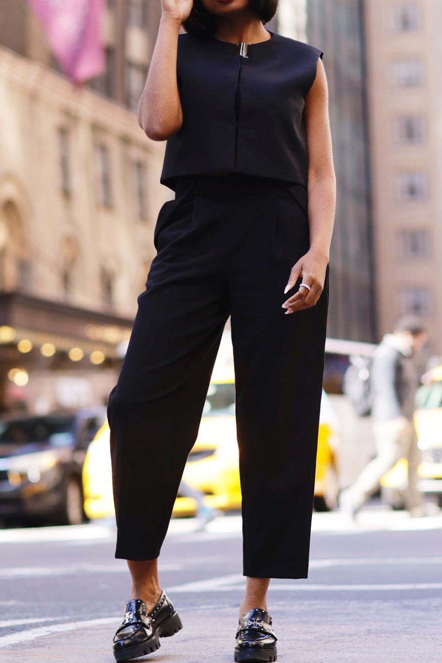 Simple Crew Neck Vest & Straight Pants Set