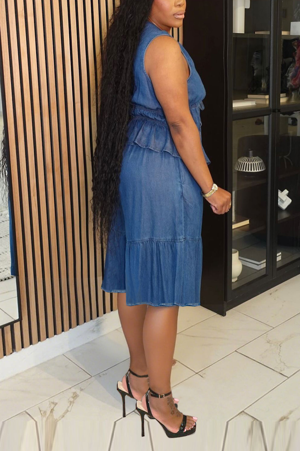 Retro Denim Ruffle Knotted Vest & Wide-leg Pants Set