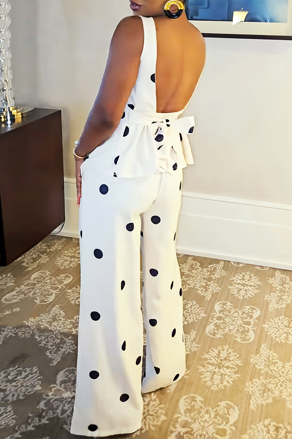 Cute Polka Dot Sleeveless Backless Top & Pants Set