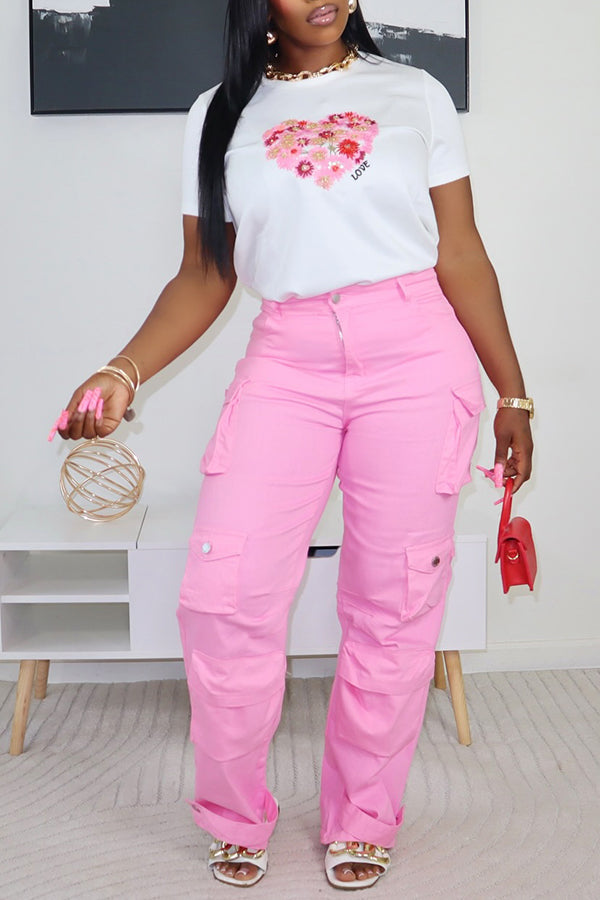 Bright High Waist Multi Pocket Cargo Pants